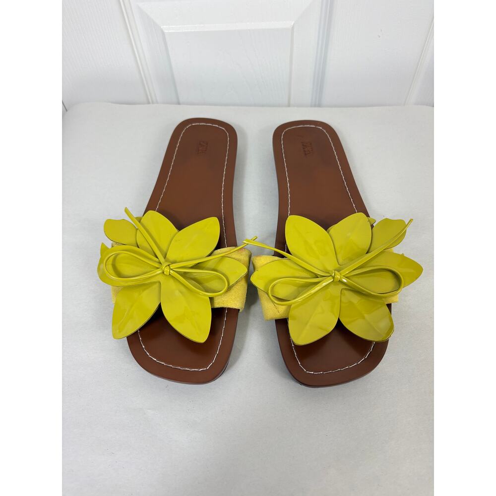 Zara Lime Green Flat Sandals Size 9 NWOB - Picture 2 of 7